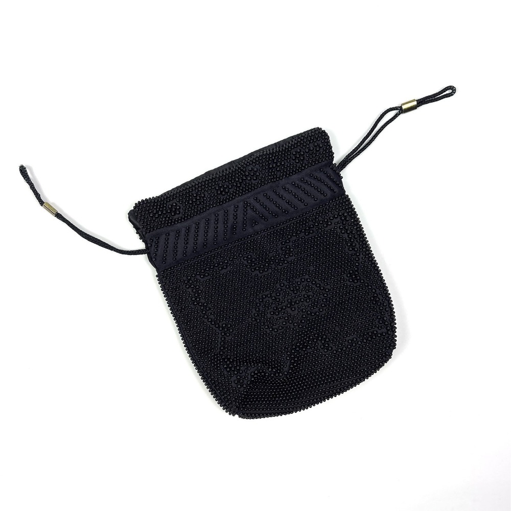 VTG Corde Bead Evening Bag Clutch Purse Black Jet Glass 50s 60s Hong Kong Cinch